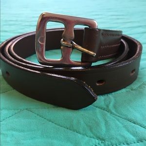Dark brown skinny belt with silver square buckle